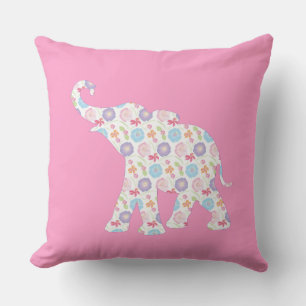 Unique Elephant Pattern Art Graphic Pink Modern Throw Pillow