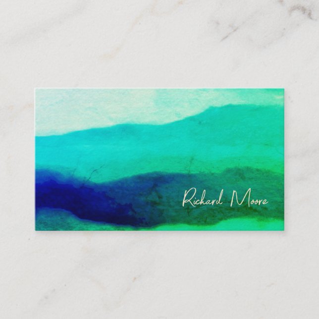 Unique emerald green grunge abstract signature business card (Front)