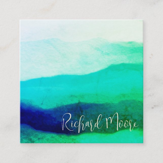 Unique emerald green grunge abstract signature square business card (Front)