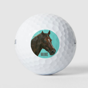 unique equine painting of chestnut mare horse  golf balls