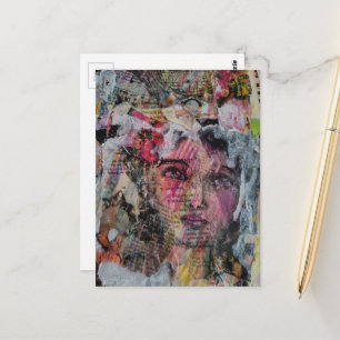 Unique face volcabulary colorful mixed media  postcard
