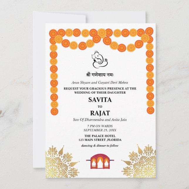 Unique Faire-part de mariage indienne moderne (Devant)
