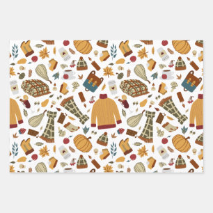 Unique Fall Leaves Autumn Pumpkins Wrapping Paper Sheet