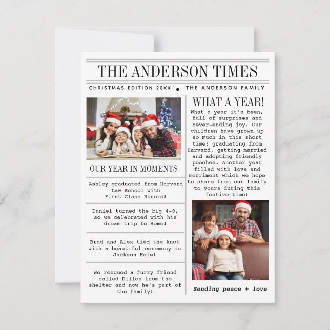 Unique Family Photo Newspaper Christmas Holiday Card (Front)