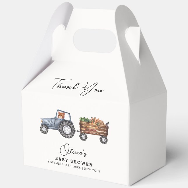 Unique Farm Tractor Teddy Bear Baby Shower  Favor Box (Back)