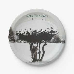 unique festive landscape snow scene at christmas paper plate