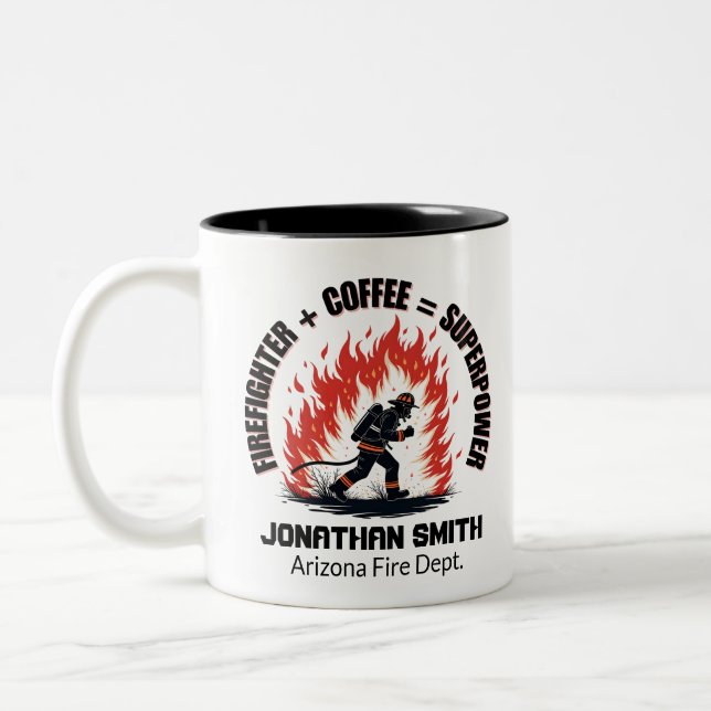 Unique Firefighter or Fireman Coffee Superpower  Two-Tone Coffee Mug (Left)