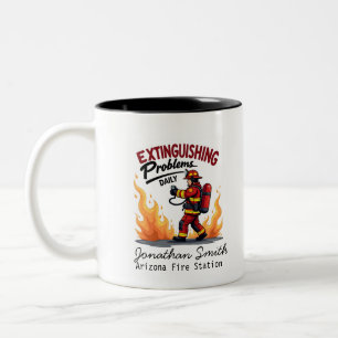 Unique Firefighter or Fireman with Red Text Two-Tone Coffee Mug