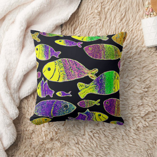 Unique Fish Patterns Art. Buy Now Throw Pillow (Blanket)