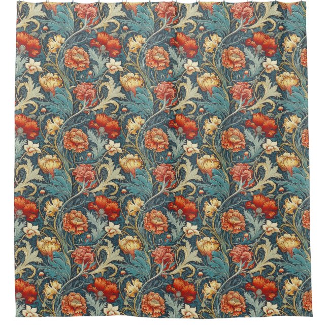 Unique Floral Fabric Shower Curtain (Front)