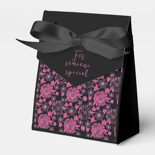 Unique floral in pink/black favor box (Front Side)