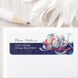 Unique Floral Navy Blue White Address