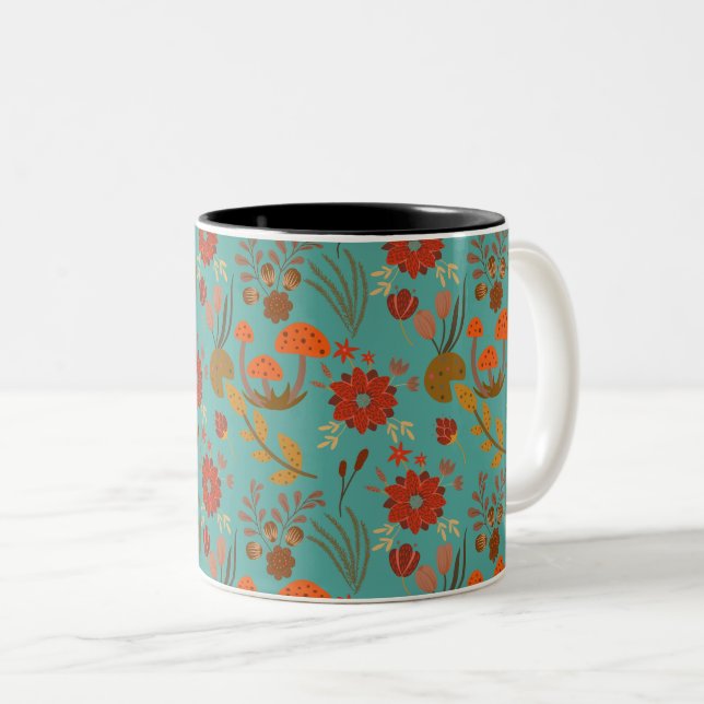 Unique Floral Pattern Two-Tone Coffee Mug (Front Right)