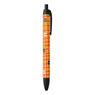 Unique Flower Orange Red Check Pattern Black Ink Pen