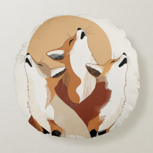 Unique Fox Howling at Moon Round Pillow