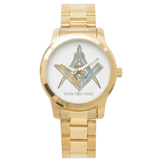 Unique Freemason Gifts | Gold Masonic Compass Watch (Front)