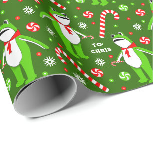 Unique Frog Christmas Holiday Gift Wrapping Paper