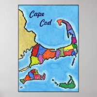 Unique Fun and Colourful Cape Cod Map