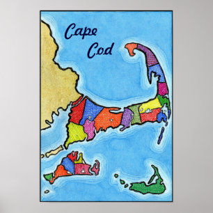 Unique Fun and Colourful Cape Cod Map Poster