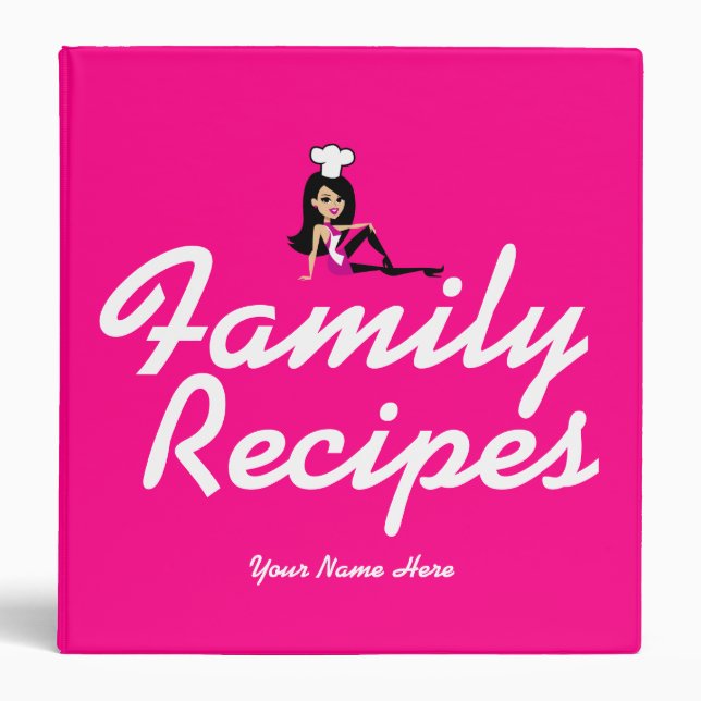 Unique Fun Hot Pink Recipe Binder Customizable (Front)