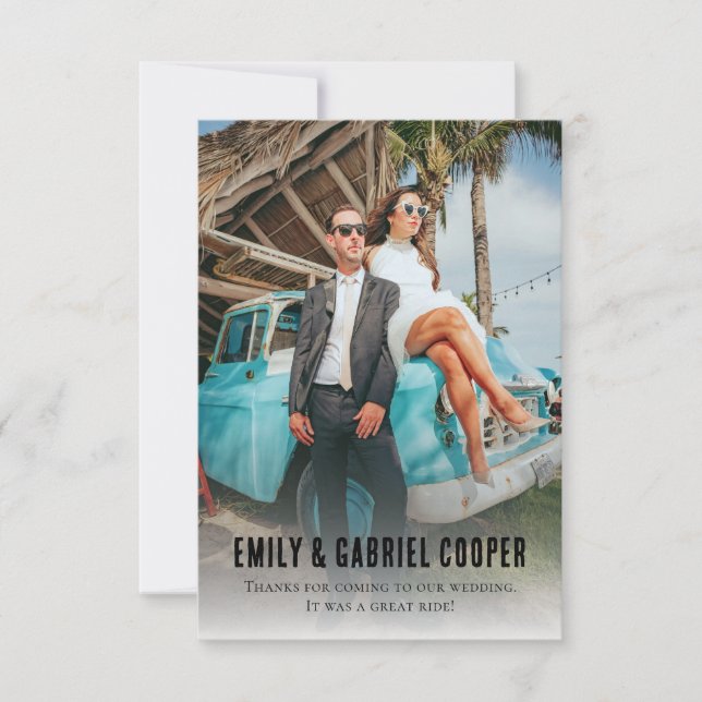 Unique Fun Kitschy Honeymoon Photo Wedding  Thank You Card (Front)