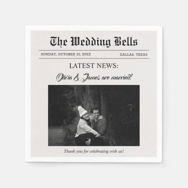 Unique Fun Newspaper Wedding Photo  Napkin (Front)