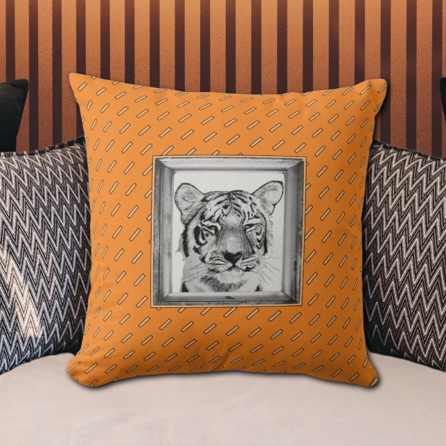Unique Fun Orange Black Original Tiger Print Throw Pillow (Creator Uploaded)