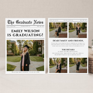 Unique Fun Photo Collage Newspaper Graduation Invitation