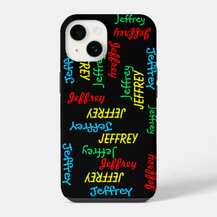 Unique Fun Repeating Names on Black, Personalized iPhone 14 Case