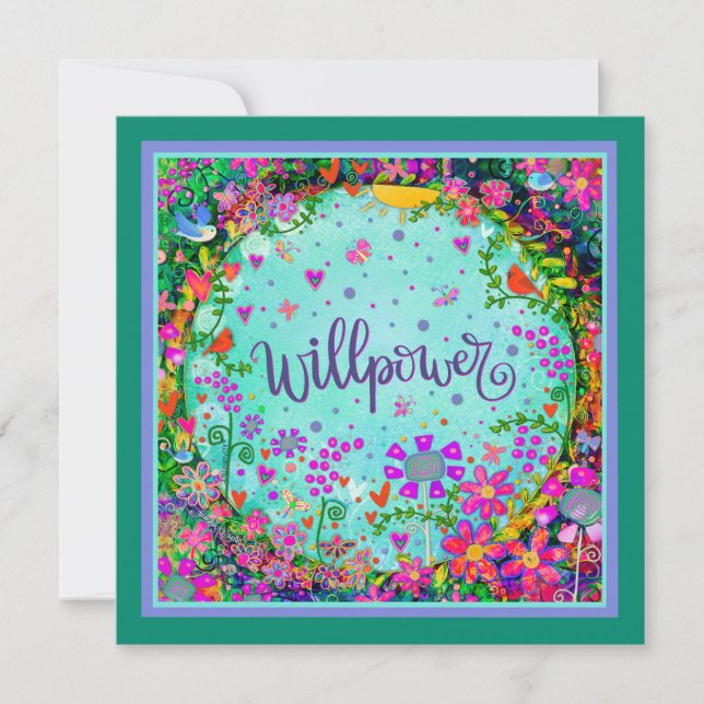 Unique Fun Whimsical Birds Floral Willpower Card (Front)