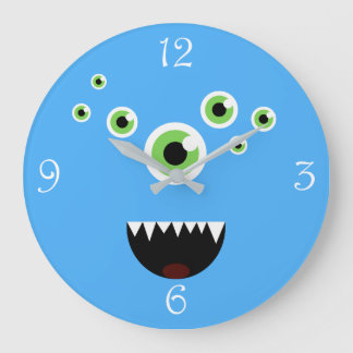 Unique Funny Crazy Cute Blue Monster Large Clock