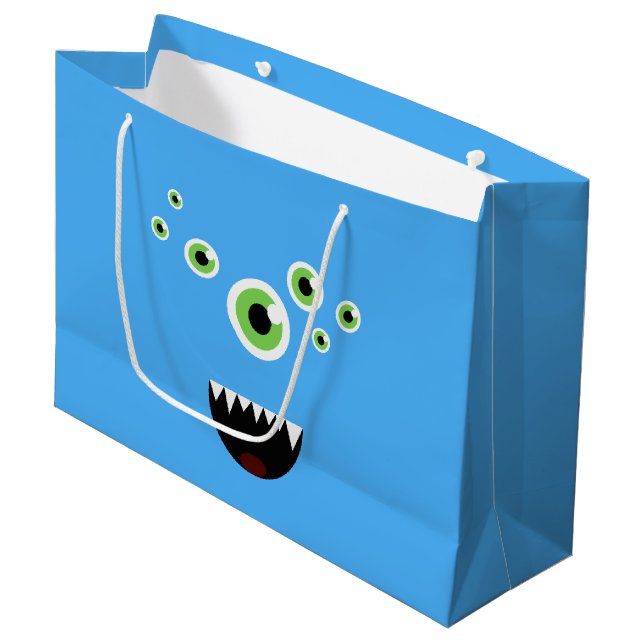Unique Funny Crazy Cute Blue Monster Large Gift Bag (Front Angled)