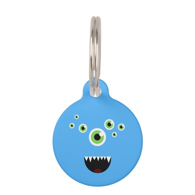 Unique Funny Crazy Cute Blue Monster Pet Tag (Front)