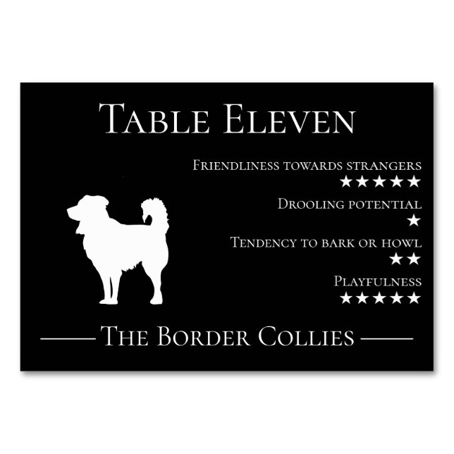 Unique funny dog breed guest border collie team or table number (Front)