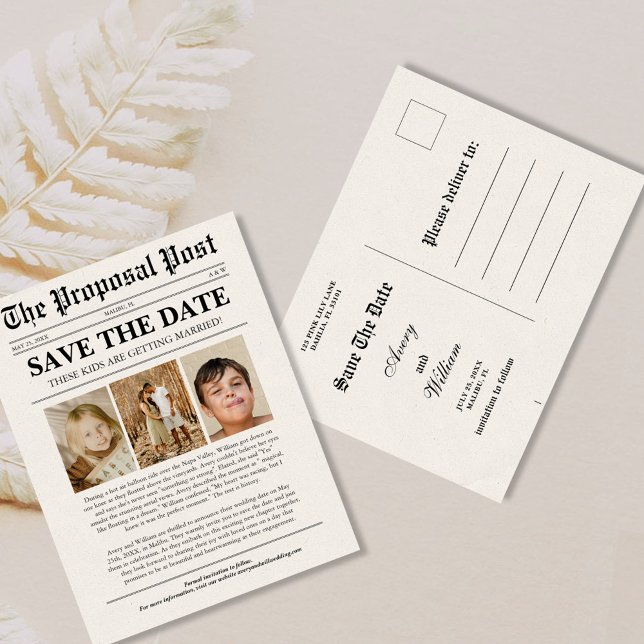 Unique Funny Newspaper Wedding Save The Date Announcement Postcard (Creator Uploaded)