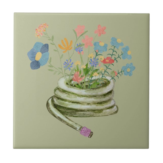 Unique gardening image Dusty green Floral gift Tile (Front)