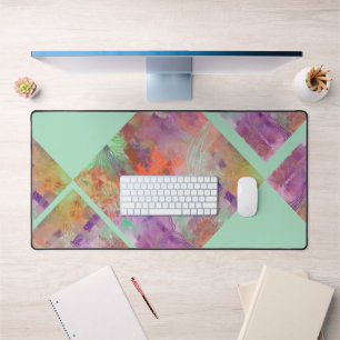 Unique geometric abstract mint green & orange desk mat