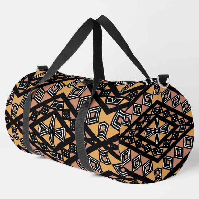 Unique Geometric Bogolan Print Duffle Bag (Left Corner)