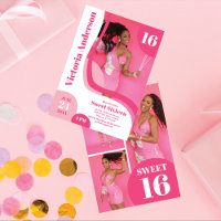 Unique Geometric Pink White Four Photo Sweet 16