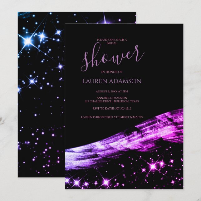 Unique Glamourous Pink Glitter Stars Bridal Shower Invitation (Front/Back)