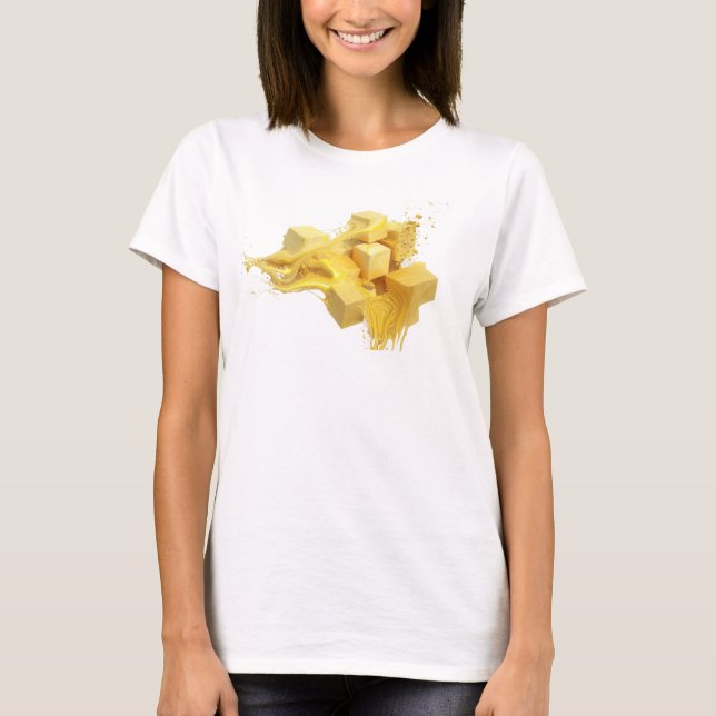 Unique Gold Abstract Cubes Style Statement T-Shirt (Front)