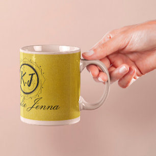 Unique gold and black elegant script calligraphy coffee mug