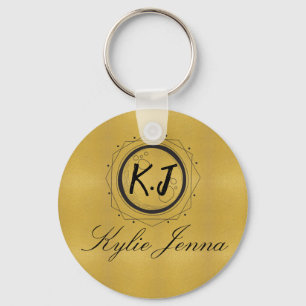 Unique gold and black elegant script calligraphy keychain
