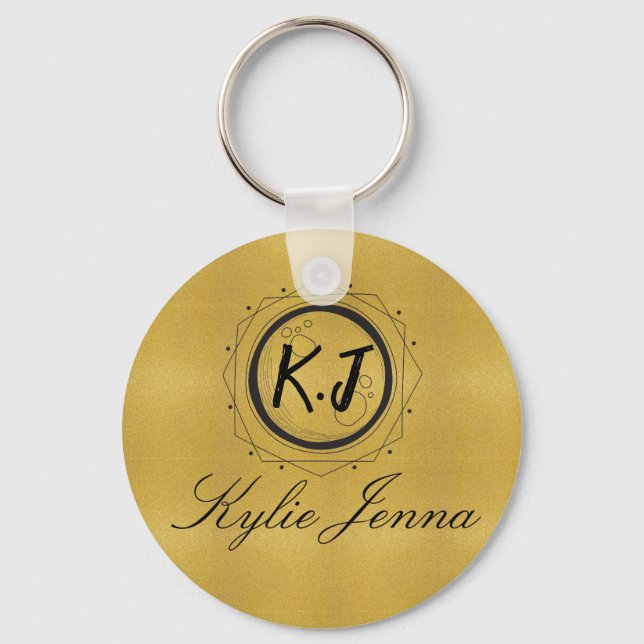 Unique gold and black elegant script calligraphy keychain (Front)