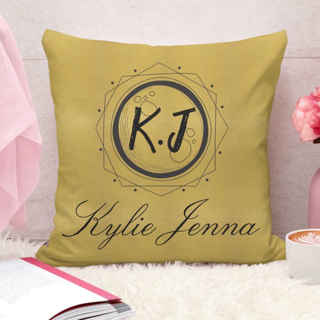 Unique gold and black elegant script calligraphy throw pillow (Creator Uploaded)
