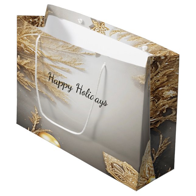 Unique Gold Decorative Holiday Gift Bag (Front Angled)