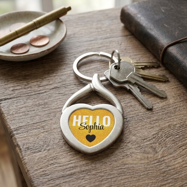 Unique Gold Heart Gift Idea | Personalized Name Keychain (unique custom name bag charm, cool personalized keychain for keys, custom name tag keyring gift, buy)