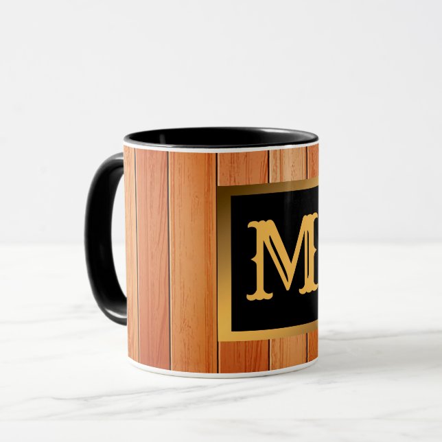 Unique Gold Luxury Wood Monogrammed Mug (Front Left)