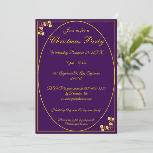 Unique Gold Purple Christmas Party Merry & Bright Invitation