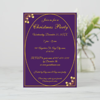 Unique Gold Purple Christmas Party Merry & Bright Invitation